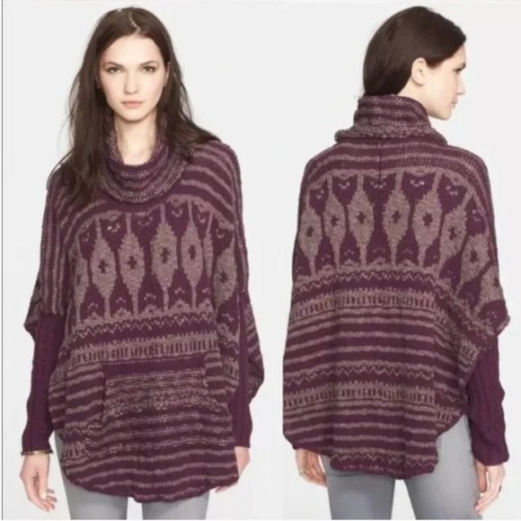 Free People Rosie Lee Geometric Poncho Sweater Size Medium - Picture 1 of 13